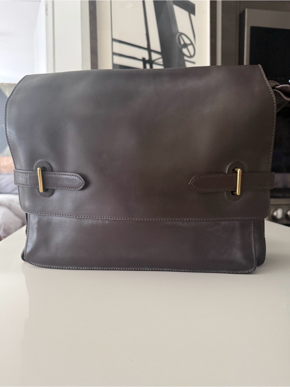 Ralph Lauren Purple Label Men's Dark Brown  Distressed Leather Briefcase  / Bag